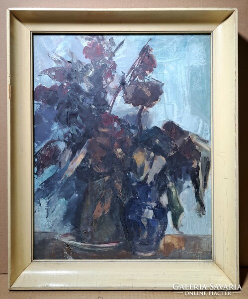 Zoltán Bertha: still life with dry leaves (painting gallery oil painting) painter from Sárospatak