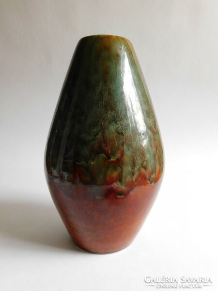 Kispest Gránit orsó alakú váza mézbarna/zöld mázzal 24 cm
