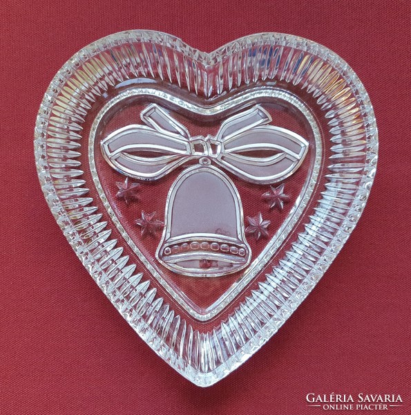 Karácsonyi üveg tál tányér kínáló harang csengő minta szív alak