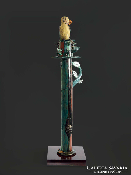 Parrot on the pole 100cm | luster-glazed ceramic 26x26cm polished base flower corner flower garden