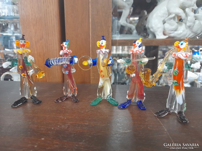 Murano glass mini clown 5-member band. 9 Cm.