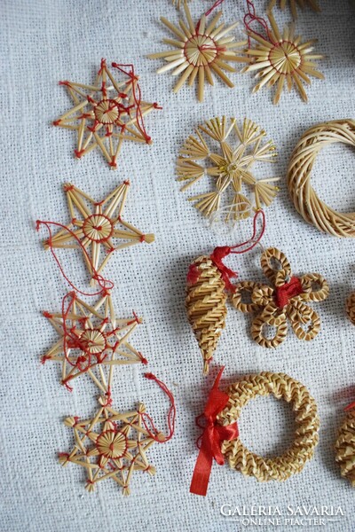 ~ 40 pcs. Old retro straw Christmas tree decoration package, Santa Claus, angel, snowflake, star, cone...