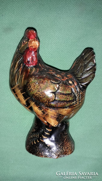 Beautiful antique ceramic poultry yard painted burnt glazed figurines hens rooster 8cm 5 pieces in one !!