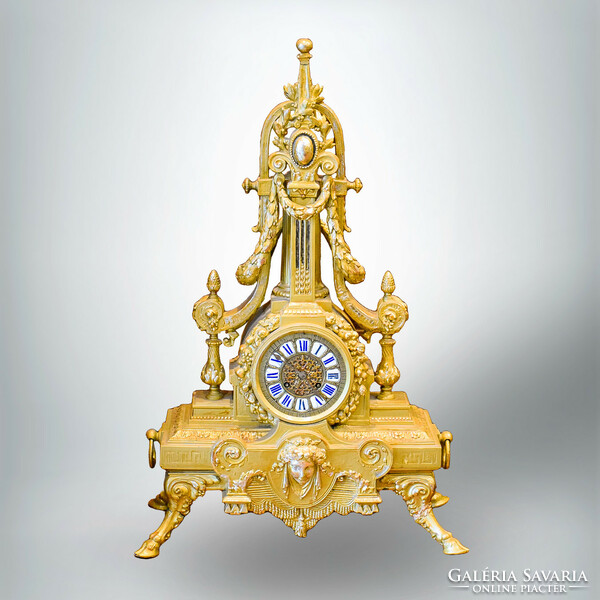 French large half-baked Empire style fireplace clock