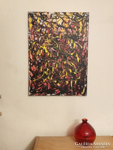 "Virradat" olaj vászon modern piros tónusú nonfiguratív absztrakt festmény