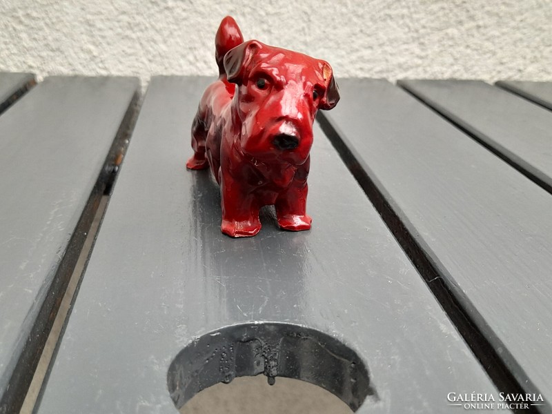 Gyönyörű nagyon ritka antik Royal Doulton piros eozinmázas foxterier porcelán kutya