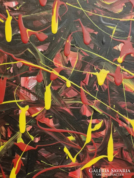 "Virradat" olaj vászon modern piros tónusú nonfiguratív absztrakt festmény