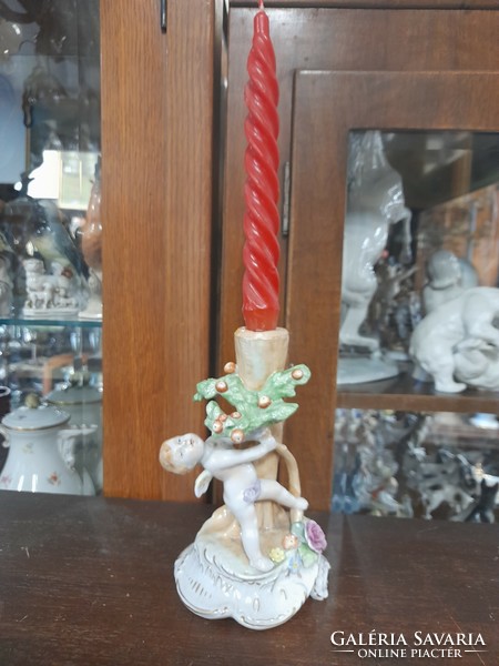 German, Germany GDR plaue von schierholz putto, angelic porcelain candle holder. 17 Cm.