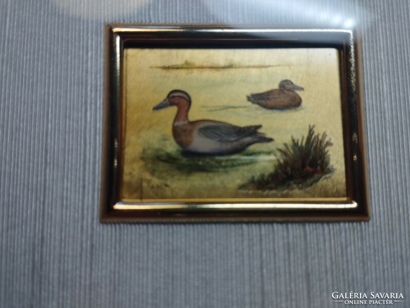 Gold foil cromo lithograph framed marked wild duck image