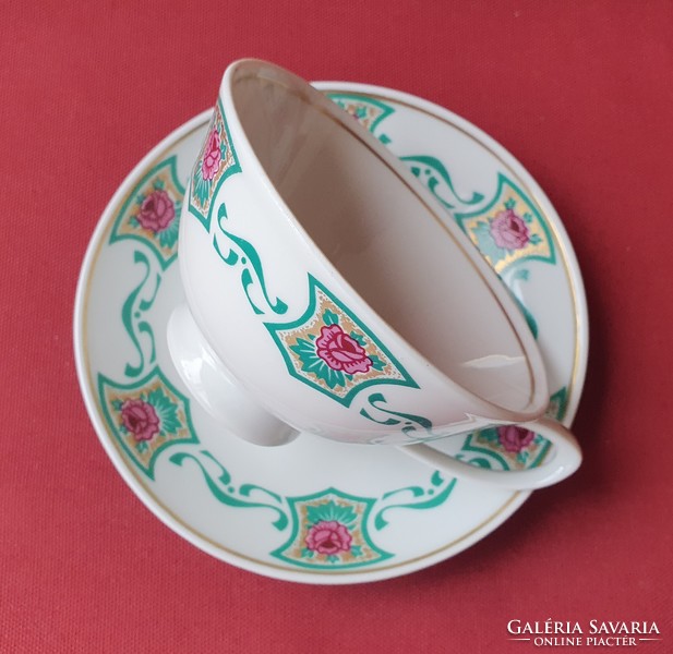 CP Lettin német porcelán kávés teás szett csésze csészealj tányér rózsa mintával