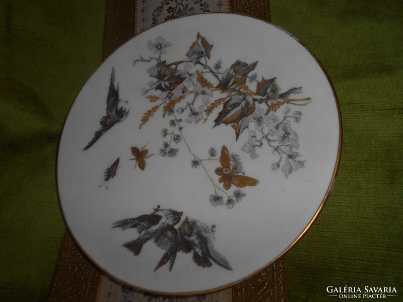 Antique pirkenhammer plate with birds - plastic gold paint