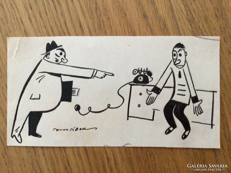 Toncz Tibor eredeti karikatúra rajza a Szabad Száj c. lapnak  16 x 8,5 cm