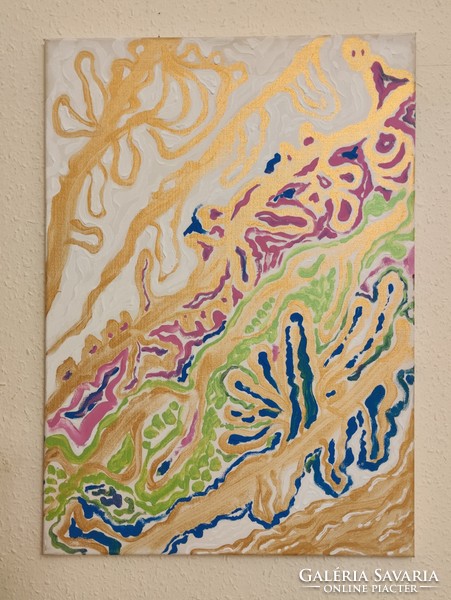 "Tavaszi szinapszis" olaj vászon modern nonfiguratív absztrakt festmény