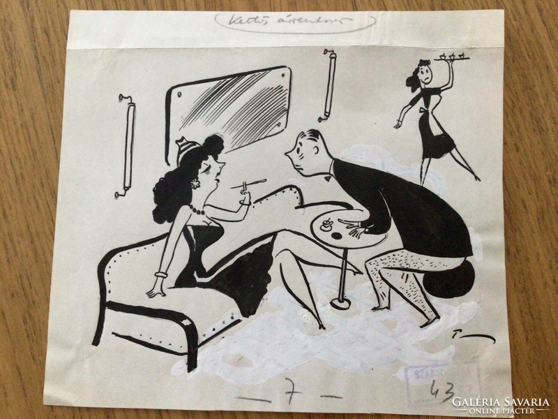 Toncz Tibor eredeti karikatúra rajza a Szabad Száj c. lapnak   "Kettős árrendszer",  18 x 16 cm