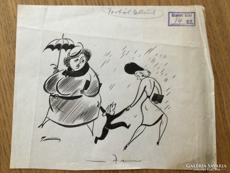 Toncz Tibor eredeti karikatúra rajza a Szabad Száj c. lapnak   20 x 17 cm