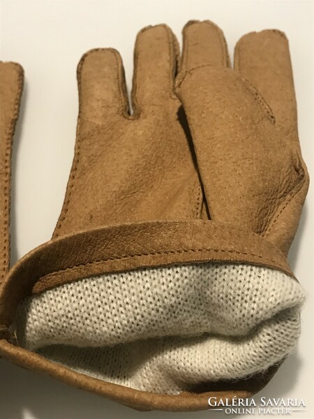 Leather gloves in tobacco color with decorative stitching, size 8.5, unisex