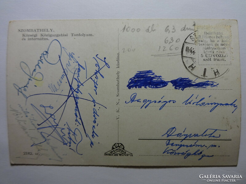 Régi Weinstock képeslap: Szombathely, Községi Közigazgatási Tanfolyam és Internátus, 1940 körül