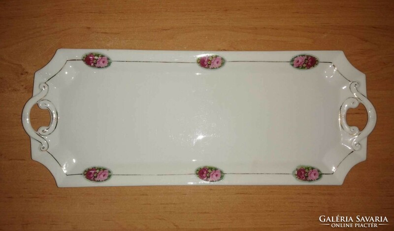 Antique Czech porcelain sandwich tray with rose ears, serving tray, center of the table - 16*41 cm (ap)