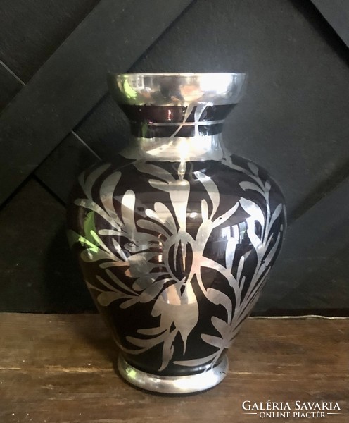 Special burgundy vase with silver decoration