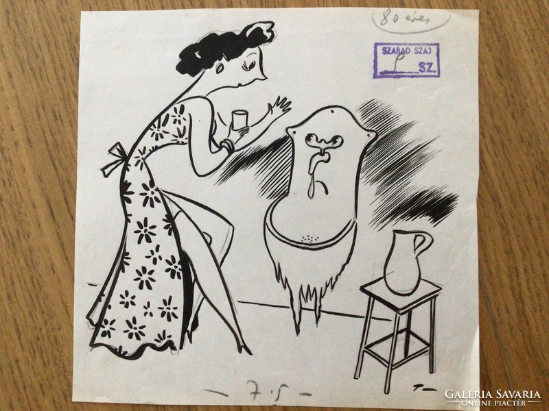 Toncz Tibor eredeti karikatúra rajza a Szabad Száj c. lapnak   17 x 17 cm