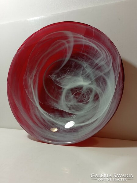 Karácsonyi piros-fehér üveg asztalközép kínáló tál 30 cm