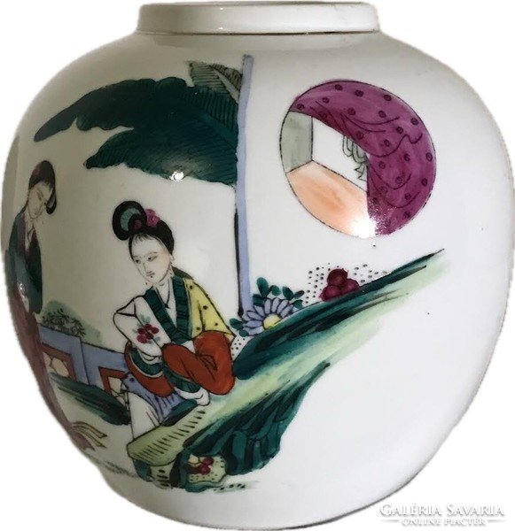 Jelenetes-Feliratos Kinai Porcelán Váza-Tárolo
