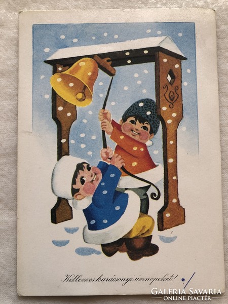 Old Christmas card with drawings - drawing by Iván Jenkovszky -5.