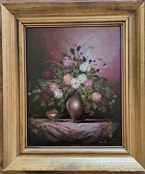 Virág csokor (1961-):olaj festmény kerettel