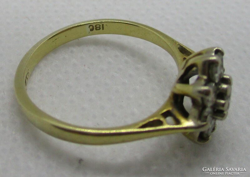 Különleges arany és platina  margaréta gyűrű gyémántokkal 0,43ct