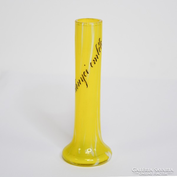 Bohemian yellow and white violet vase - a souvenir from Vihnye