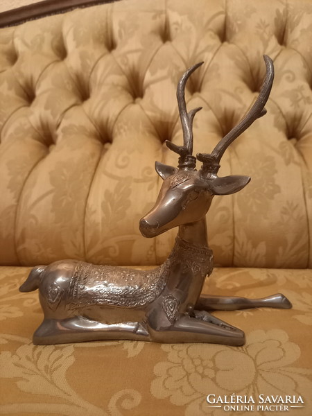 Nice old silver-plated deer statue (20x22x7.5 cm)