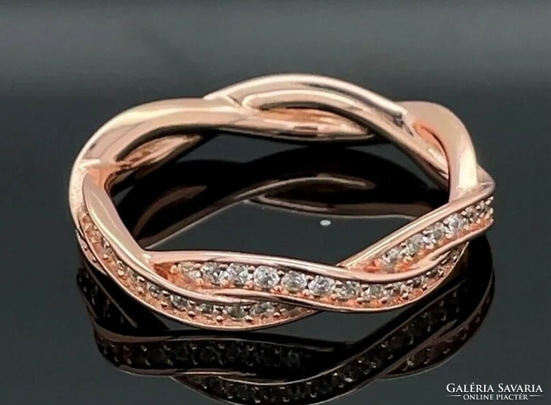 Beautiful braided 14k rose gold-plated silver /925/ ring size 56!--New