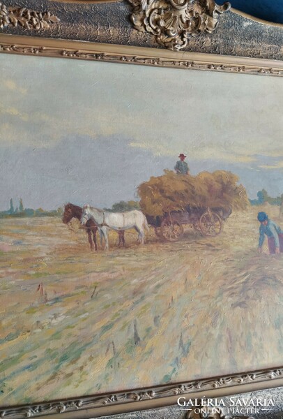 Rural harvest landscape hay cart horse cart peasants
