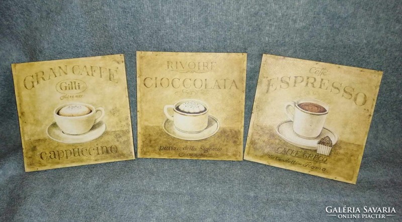 Retro coffee house waxed canvas oil print wall pictures 3 pcs in one - 28.5*28.5 cm