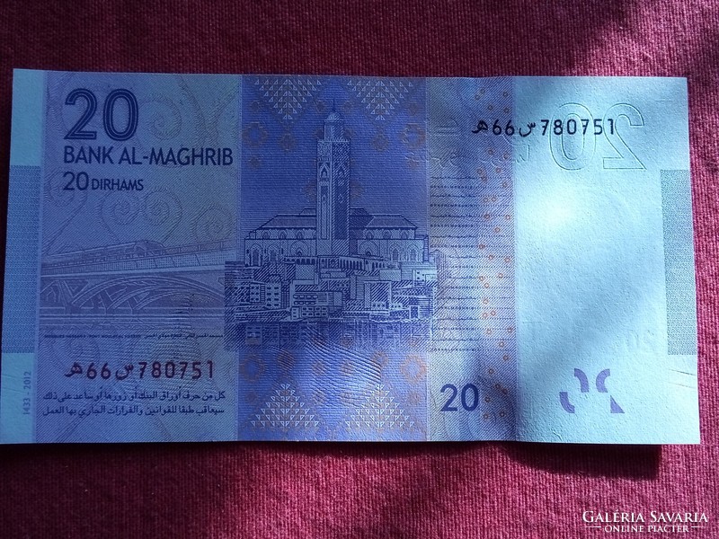 Marokkó Bank Al-Maghrib Húsz (20) dirham bankjegy gyönyörű állapotú UNC