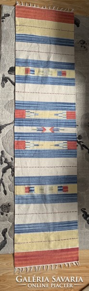 Original handmade kilim carpet 60 x 240 cm. 100% Cotton fabric