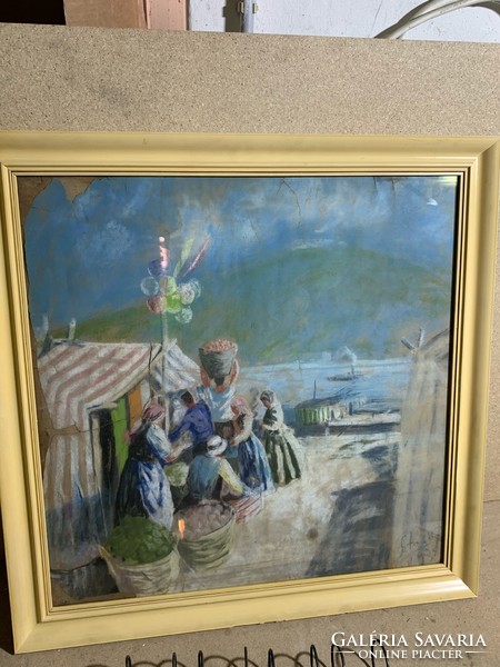 Sztanko Gyula festménye, olaj, kartonon, 70 x 70 cm-es nagyságú.