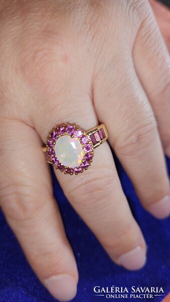 Fabulous Rhodolite and Ethiopian Opal Gemstone Ring, Size 59 925 Sterling Silver New