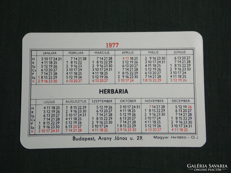 Card calendar, herbarium medicinal plant sales company, Budapest, graphic artist, 1977, (4)