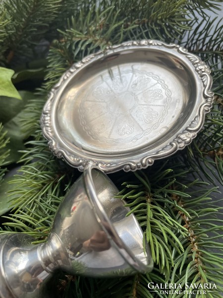 Old silver-plated small metal cup and saucer together
