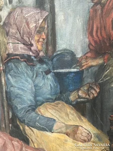 Károly Kováts: oil at the stove, canvas