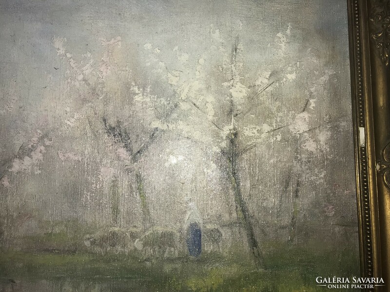 Kézdi Kovács Elemér : Virágzó fák között  olaj, vászon csodaszép pasztell színekkel