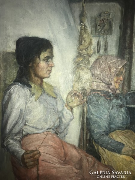 Károly Kováts: oil at the stove, canvas