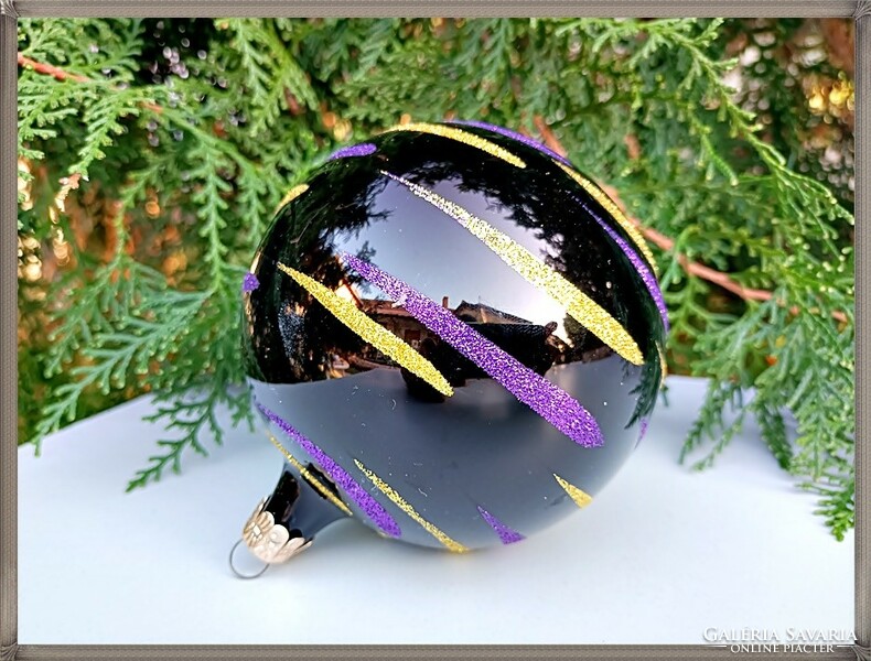 Large, painted, black glass sphere Christmas tree decoration