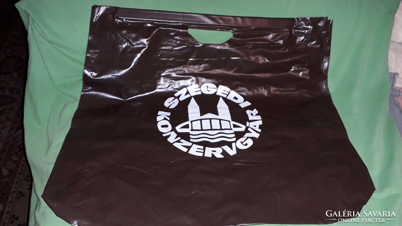 Old thick hurricane plastic shoulder advertising bag Szeged cannery 43x52cm piece as in the pictures