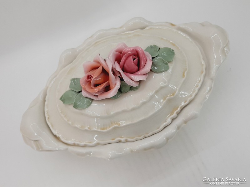 Ens porcelán rózsafogós nagyméretű bonbonier