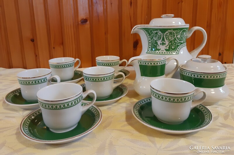 Hollóházi kávéskészlet - 6 személyes porcelán kávéskészlet Tokaj mintás dekorral
