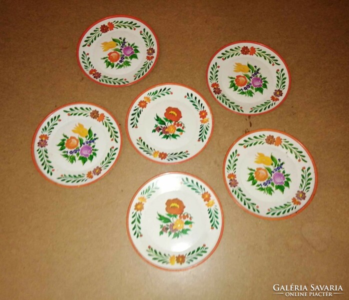 Retro folk painted metal plate wall plate decorative plate - 6 pcs in one - dia. 20.5 cm (bb)
