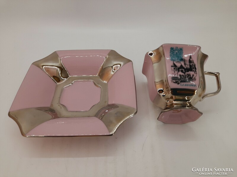 Haas & czjzek coffee cup with bottom, pink and silver