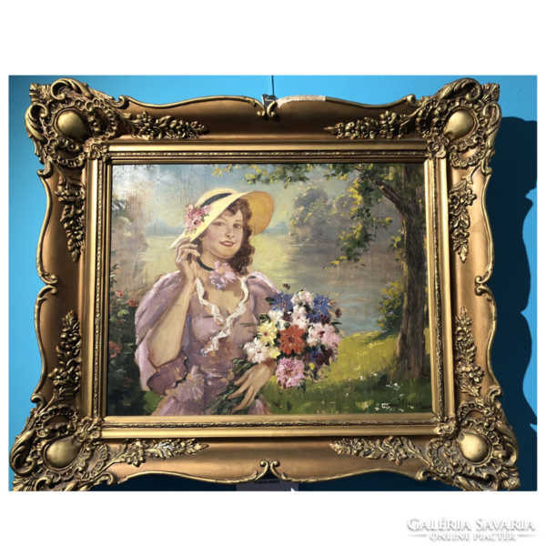 Illencz lipót: lady with a bouquet of summer flowers f00055